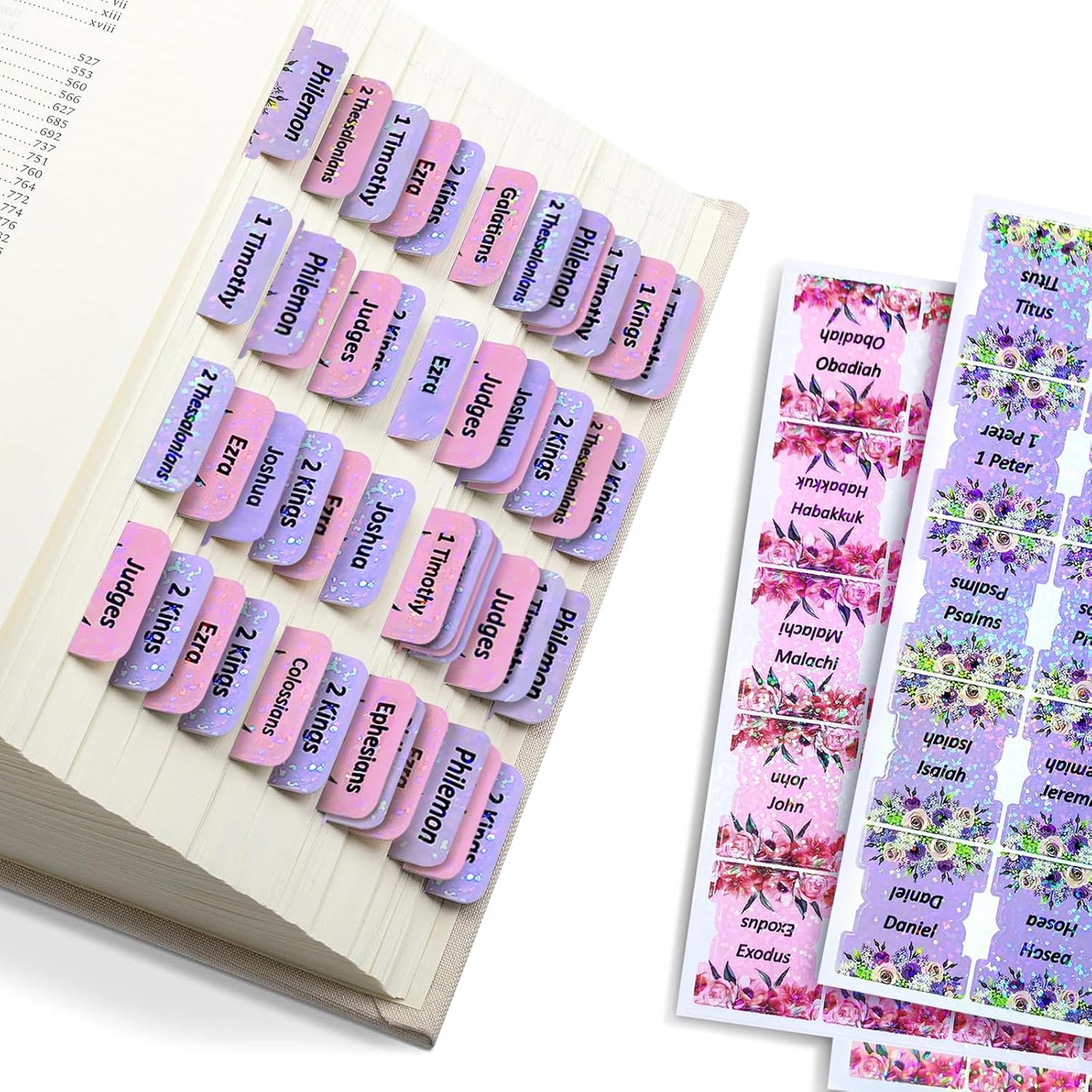 Laminated Bible Tabs, 160 Tabs Large Flowers Print Stickers Dividers Tabs for Women Men