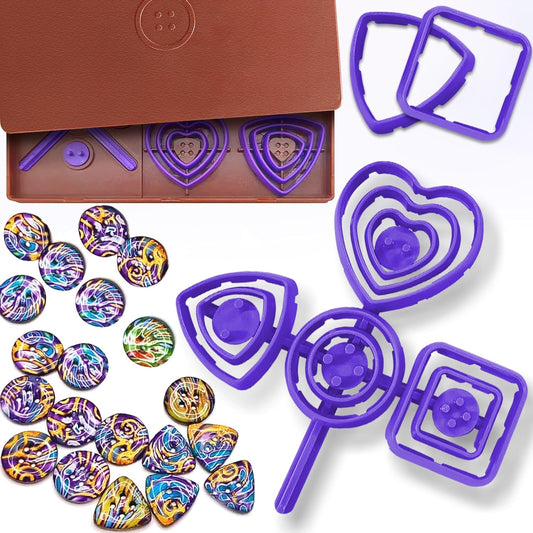 DIY Buttons Toolkit Set - 12 Multi-Sized Cutters and 4 Fun Shapes Create Perfectly Centered Buttons with Ease