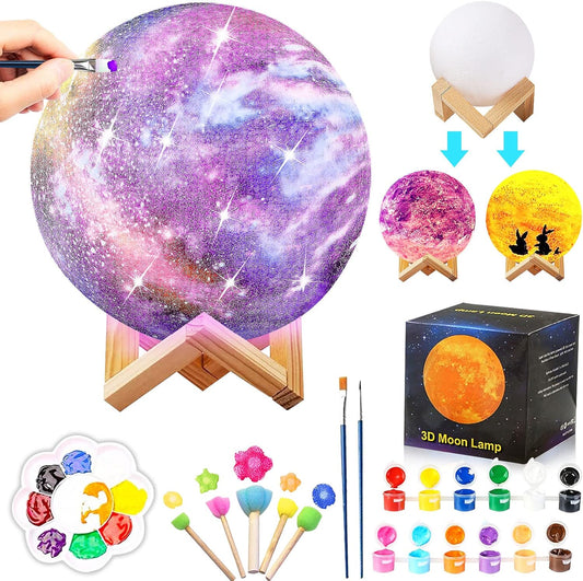 Paint Your Own Moon Lamp Kit, DIY Lava Lamp Night Light with Plastic Stand, Space Toys Night Light