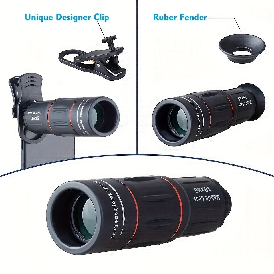 Universal Cell Phone External Telephoto Lens, 18 Times Optical Zoom Lens, With Tripod Stabilized