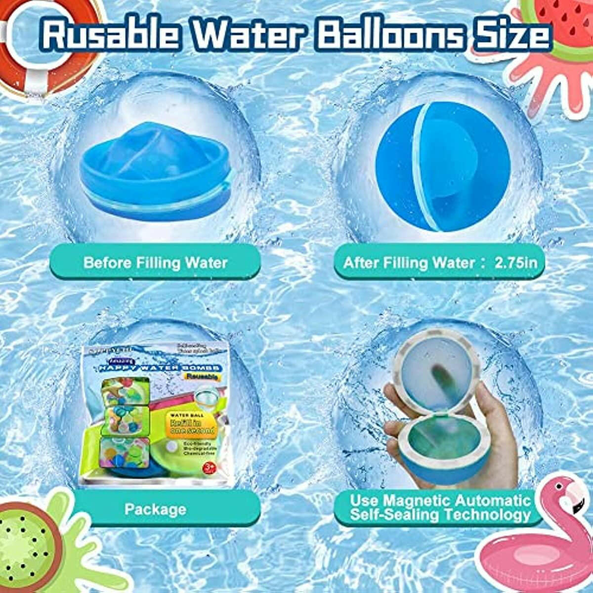 Reusable Water Balloons, Self Sealing Quick Fill, Water Bomb Splash Balls Rapid Fill Balloon - Cykapu