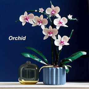 Orchid Phalaenopsis Bouquet Flower Potted Bonsai Ornament Model, Assembled Building Blocks Toy Gift For Girl - Cykapu