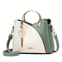 Color Block Satchel Bag, Trendy Metal Tassel Decor Crossbody Bag, Women's Top Ring Purse (9.1*7.5*4.5) Inch Cykapu