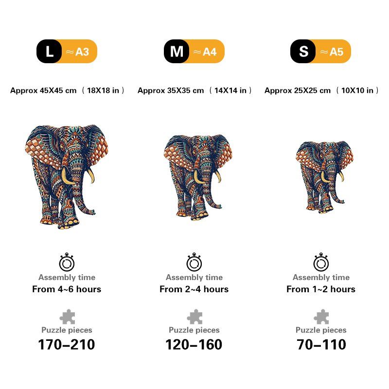 Magic Wooden Elephant Unique Shaped Jigsaw Puzzles
