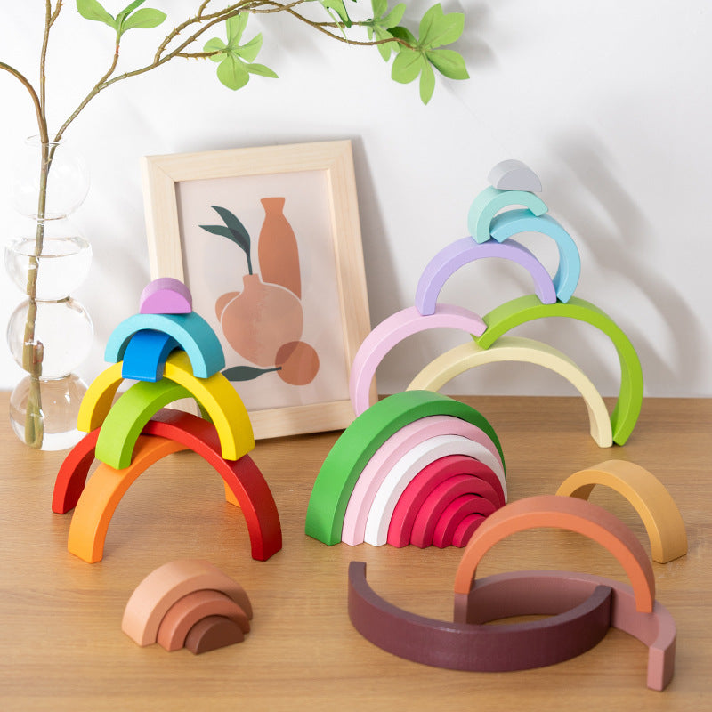 Montessori Arch Bridge Rainbow Building Blocks Wooden Toys Baby Early Education Color Cognitive Blocks Toy - Cykapu