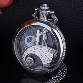 Skull Dial Silver Quartz Pocket Watch With Chain Men Women Watch Pendant Clock Gift - Cykapu