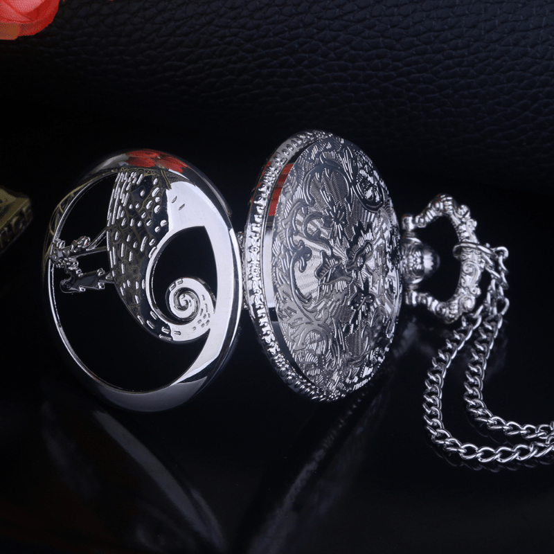 Skull Dial Silver Quartz Pocket Watch With Chain Men Women Watch Pendant Clock Gift
