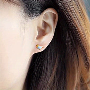 Golden Plated Bird Enamel Stud Earrings For Women