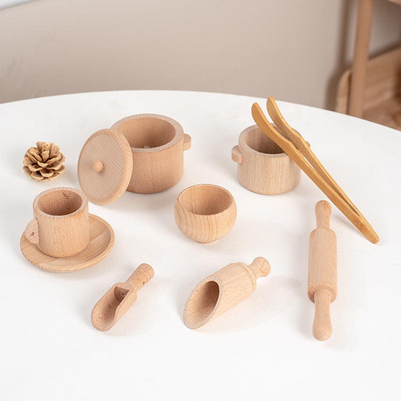 Children's Montessori Sensory Enlightenment And Puzzle Set: Simulated Kitchen, Tea Set, Family Experience, Half Early Childhood Education Wooden Toys - Cykapu