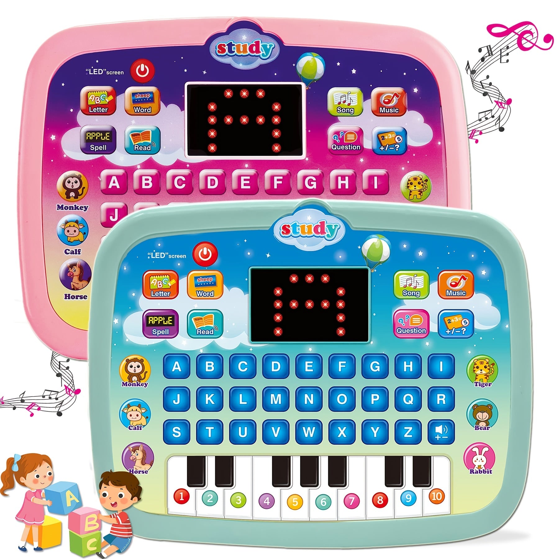 Kids Tablet/Toddler Learning Pad With LED Screen Teach Alphabet