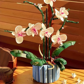 Orchid Phalaenopsis Bouquet Flower Potted Bonsai Ornament Model, Assembled Building Blocks Toy Gift For Girl