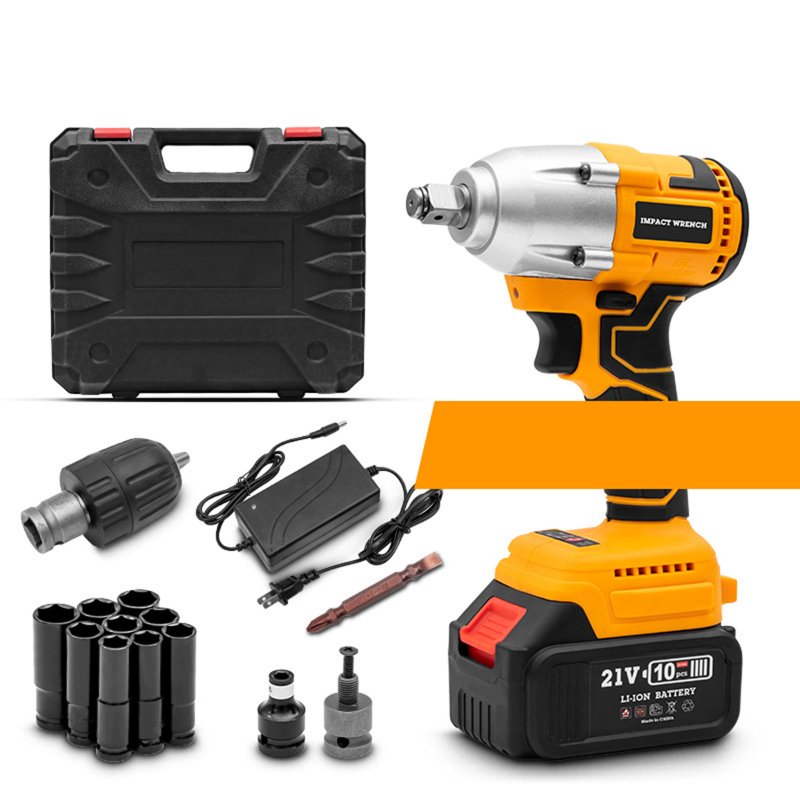 2-in-1 Cordless Impact Wrench Screwdriver 21V 3000mah 3ah Fast Charging Battery with LED Indicator Yellow Cykapu