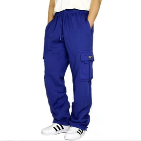 Mens Heavyweight Fleece Cargo Sweatpants Fashion Sport Baggy Pants Jogger with Pockets Cykapu