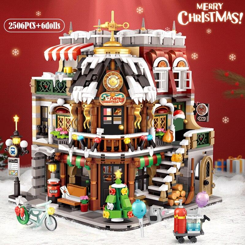 2506Pcs City Street View Mini Architecture Christmas Cafe House Building Blocks Friends Shop Figures Bricks Toys For Kids Gifts