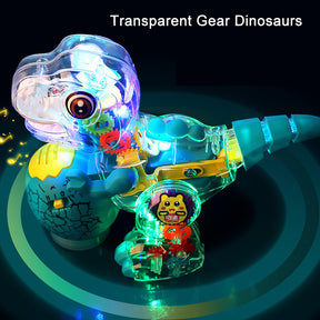 Transparent Shell Gear Connection Dinosaur Toy, Electric Toy, Light Music Universal Walking Luminous Colorful - Cykapu
