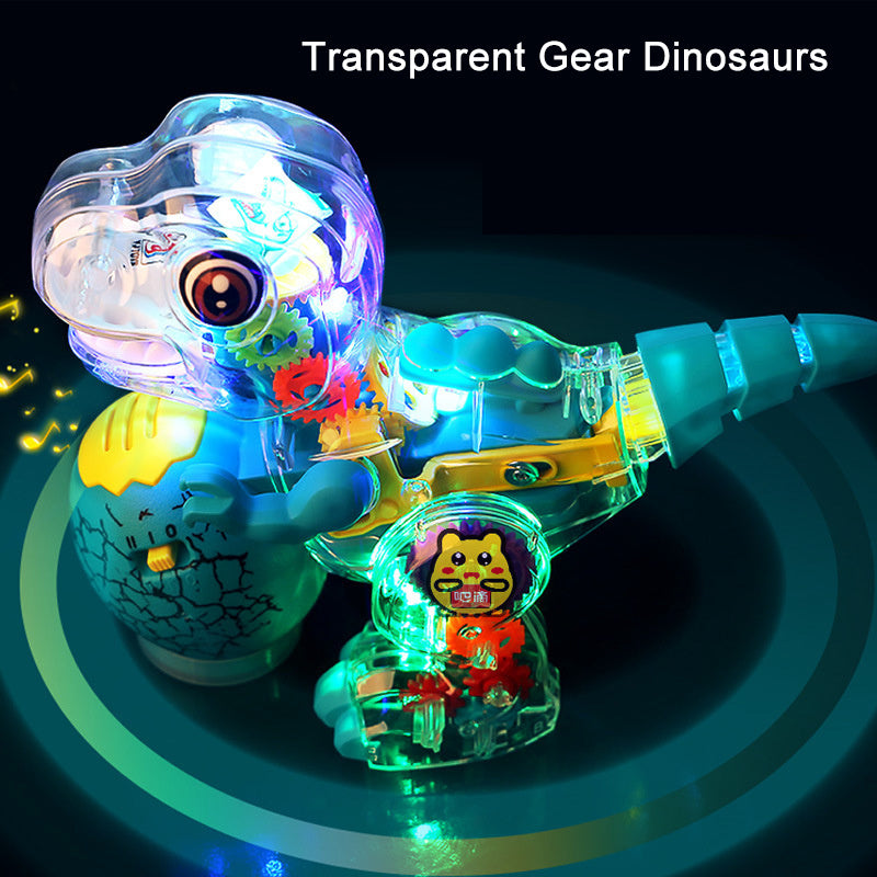 Transparent Shell Gear Connection Dinosaur Toy, Electric Toy, Light Music Universal Walking Luminous Colorful - Cykapu