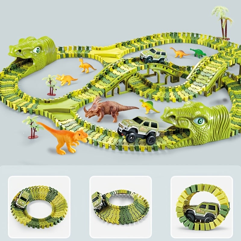 Dinosaur Toys Race Car Track, Create A Dinosaur World Road Race, Flexible Dinosaur Track Toys Set 120/240pcs Cykapu