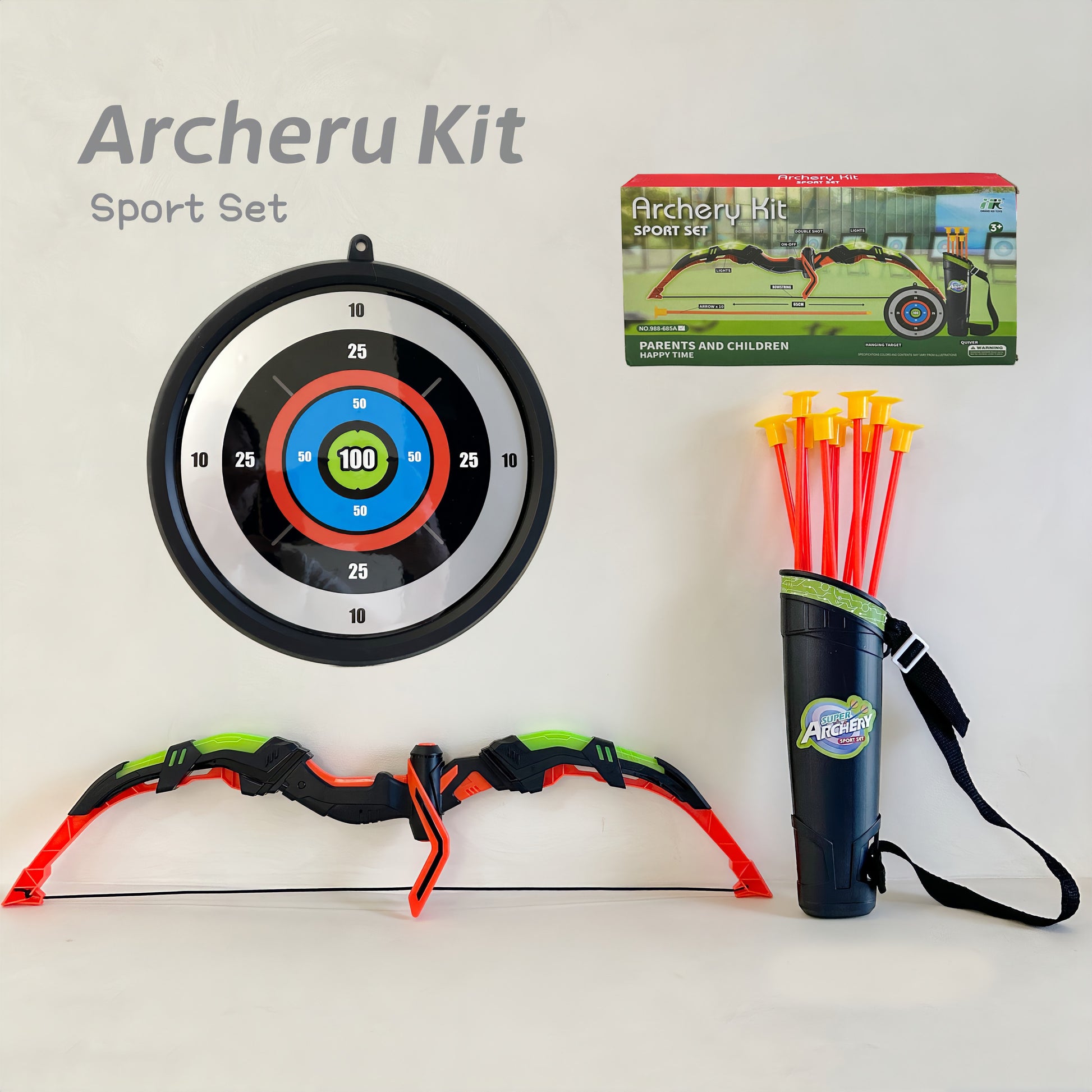 Kids Bow And Arrow Toy Set For Kids 4-6-8-12 Years Old, Archery Toy Set With LED Light - Includes 2 Bows, 20 Suction Cup Arrows, 2 Arrows And 1 Vertical Target - Cykapu