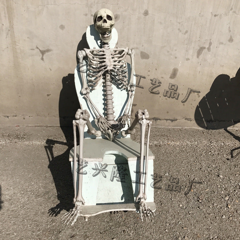 Halloween simulation human plastic skeleton skeleton haunted house bar decoration set 90cm