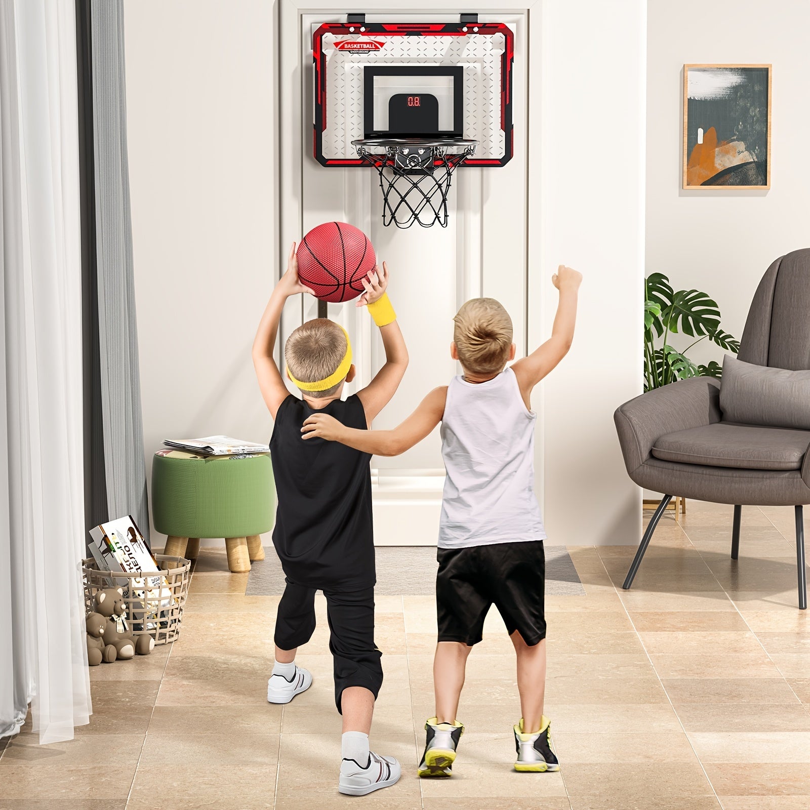 Indoor Basketball Hoop For Kids, Door Room Basketball Hoop,Mini Basketball Hoop With 2 Balls, Basketball - Cykapu