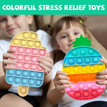 4 Pcs Fidget Toys for Kids, Rainbow Push Bubble Fidget Toys Ice Cream Sensory Toy Pineapple Squeeze Toys Set for ADHD Autism Stress Relief Toy for Girl Gift - Cykapu