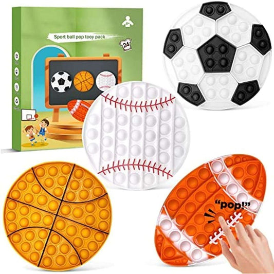 4 Pcs Push Bubble Fidget Sensory Toys Set – Football, Basketball, Baseball, Rugby – Stress Relief & Focus for Kids and Adults - Cykapu