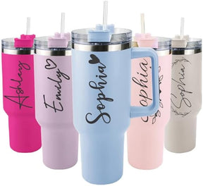 Personalized Water Bottle W/straw Lid, 40 Oz Custom Stainless