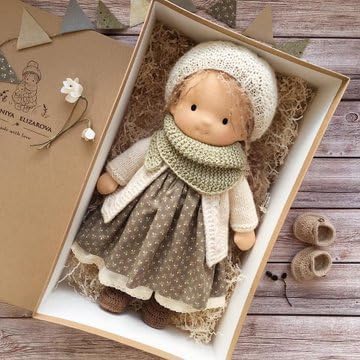 Waldorf Dolls, 14 inch Handmade Waldorf Doll Plush Toy, Handmade Knitted Doll - Cykapu