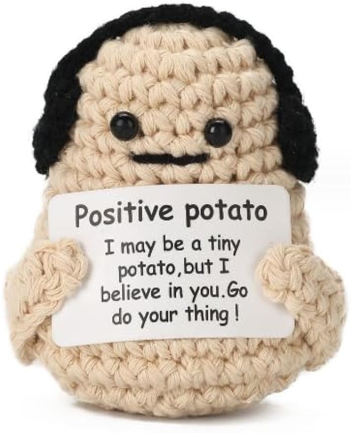 Agrifilm Luminous Positive Potato, Cute Crochet Positive Potato Doll with Positive Card, Handmade Wooly Glow-in-The-Dark Potato Quirky Potato Emoji