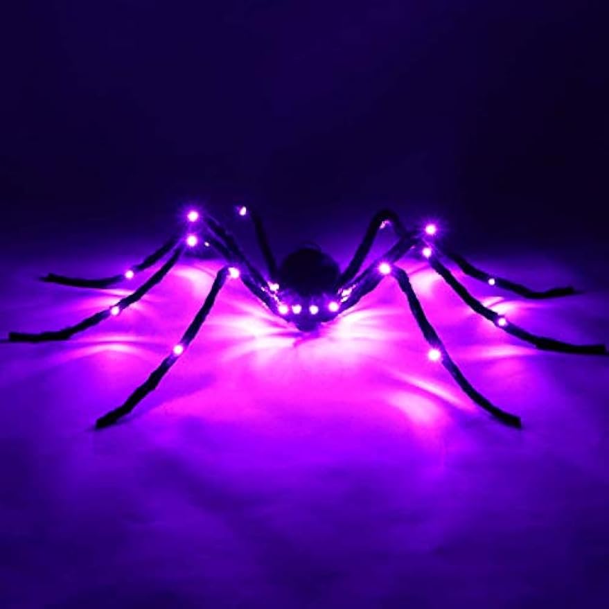 Halloween Spider Decorations, Giant Light up Black Hairy Spider Decoration for Best Halloween Party Outdoor Indoor Yard Decoration - Cykapu