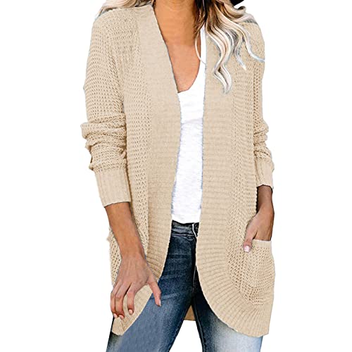 Sweaters for Women, Womens Long Sleeve Open Front Cardigans Chunky Knit Draped Sweaters Outwear with Pockets Cykapu