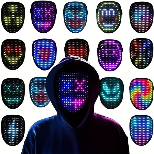 Men's Gesture-sensitive Face Changing Light-emitting Mask, Halloween LED Face Changing Mask