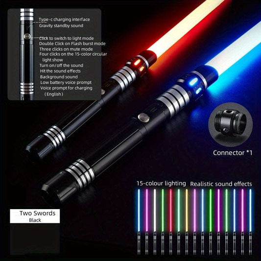 2 PCS Gravity Sensing Light Saber 2 In 1 15-color Metal Laser Sword Rechargeable Toy Party Glow Sword - Cykapu