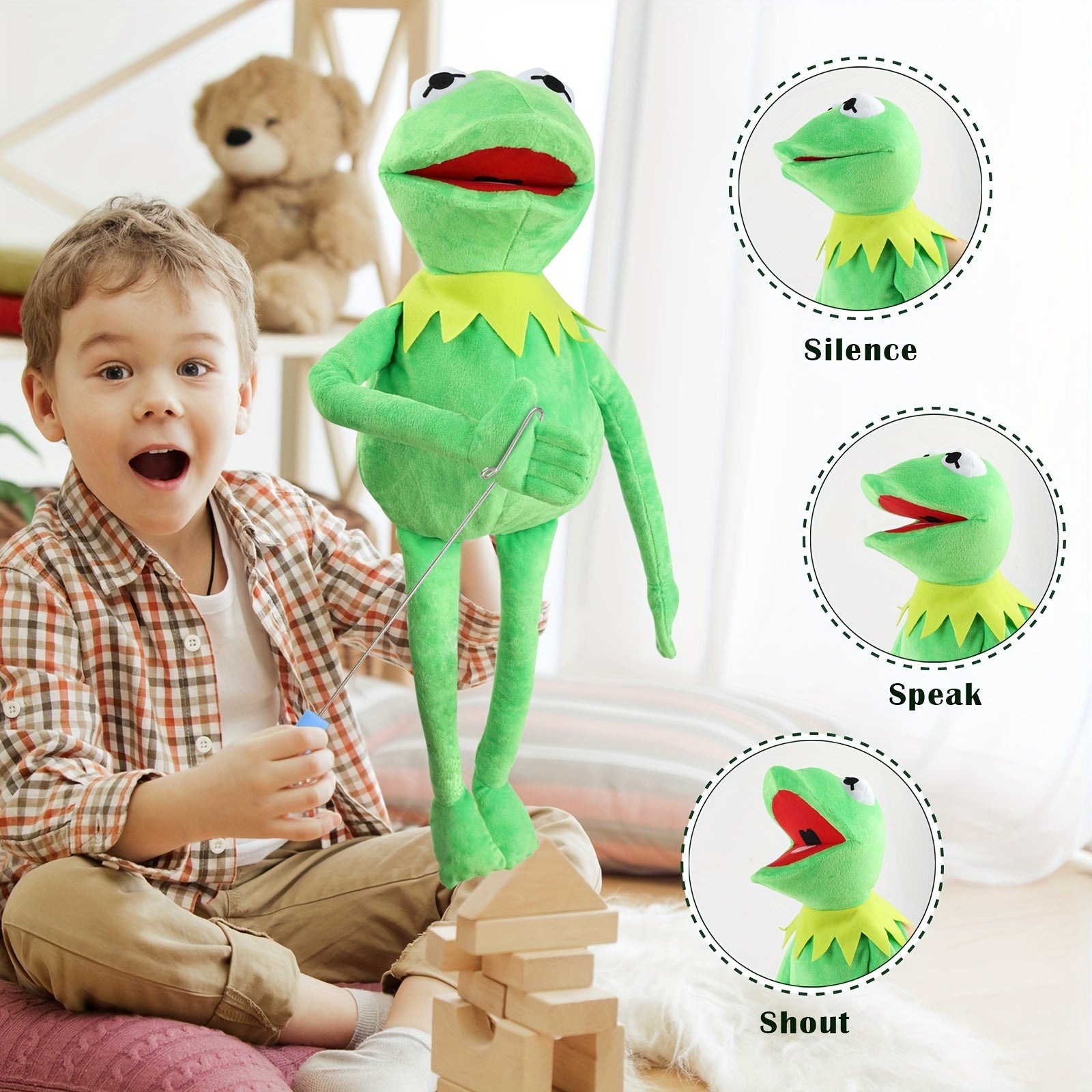 Kermit Frog Puppet With Control Rod Metal Puppet Set,The Muppets Show, Soft Plush Frog Puppet Doll Suitable For Role Play -Green, 24 Inches