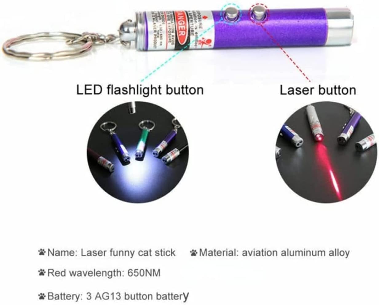 6 PCS Cat Toys Laser Pointer Mini Keychain Laser Pointer LED Flashlight Dog Laser Toy Pet Remote Control Laser