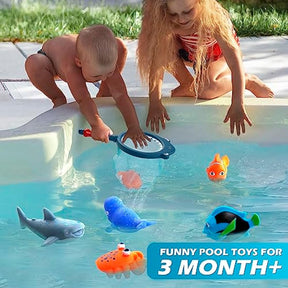 No Hole Mold Free Bath Toys for Toddlers 1-3, Water Toys for 6-12 Months Infants with Storage Bag, Baby Shark Toys for Pool, Bathtub, Beach, Shower, Tub, Boys Girls Gifts