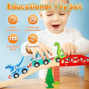 Toddler Dinosaur Toys Age 2-4: IPOURUP Wooden Dinosaurs Train Set Montessori Educational Toys for 2 3 4 5 6 Year Old Boys Girls Kids Birthday Gifts 11 PCS Trains Car with Numbers for Toddlers Toy Gift - Cykapu