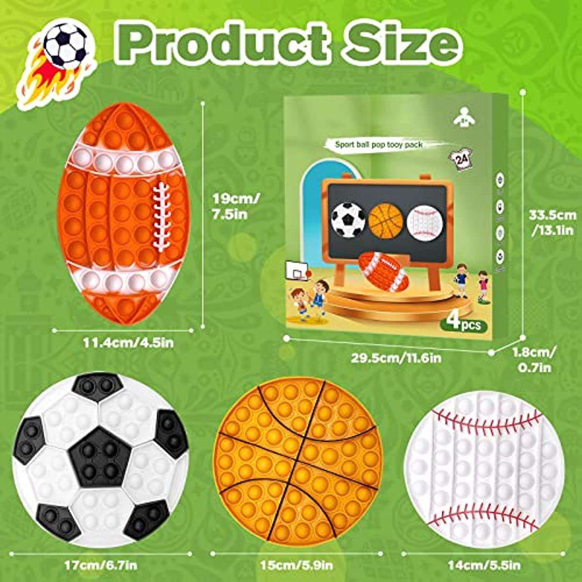 4 Pcs Push Bubble Fidget Sensory Toy, Sensory Bubble Football Basketball Baseball Rugby - Cykapu