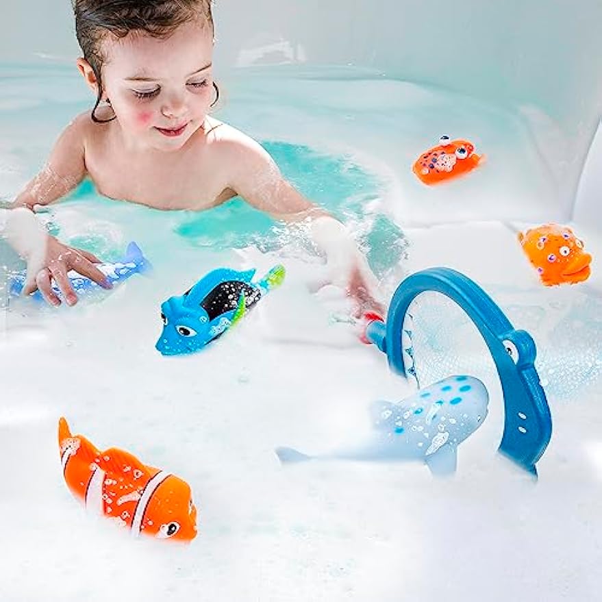 No Hole Mold Free Bath Toys for Toddlers 1-3, Water Toys for 6-12 Months Infants with Storage Bag, Baby Shark Toys for Pool, Bathtub, Beach, Shower, Tub, Boys Girls Gifts