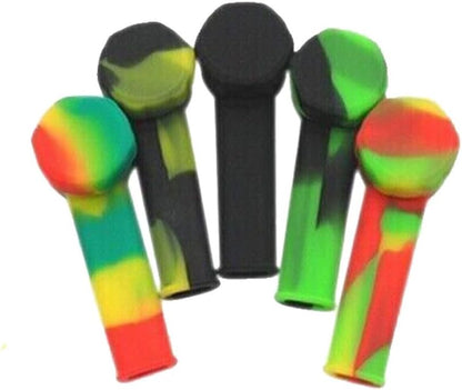 5x 3.4'' Mini Silicone Smoking Hand Pipe with Metal Bowl & Cap Lid Pocket Pipe