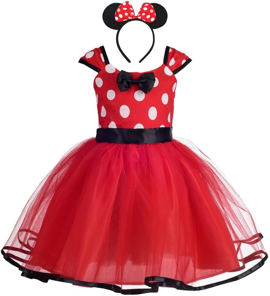 Dressy Daisy Baby Girl Polka Dots Fancy Dress Up Costume Birthday Party Tulle Dresses with Headband Pink/Red/Purple/Hot Pink - Cykapu