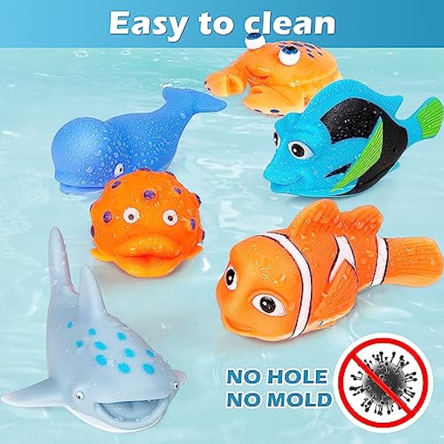 No Hole Mold Free Bath Toys for Toddlers 1-3, Water Toys for 6-12 Months Infants with Storage Bag, Baby Shark Toys for Pool, Bathtub, Beach, Shower, Tub, Boys Girls Gifts - Cykapu