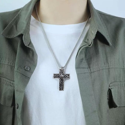 3D Printed Cross Necklace with Dark Box Ten Character Pendant, Vintage Handmade Men's and Women's Pendant Jewellery, Fashion Unisex Gift Ideas
