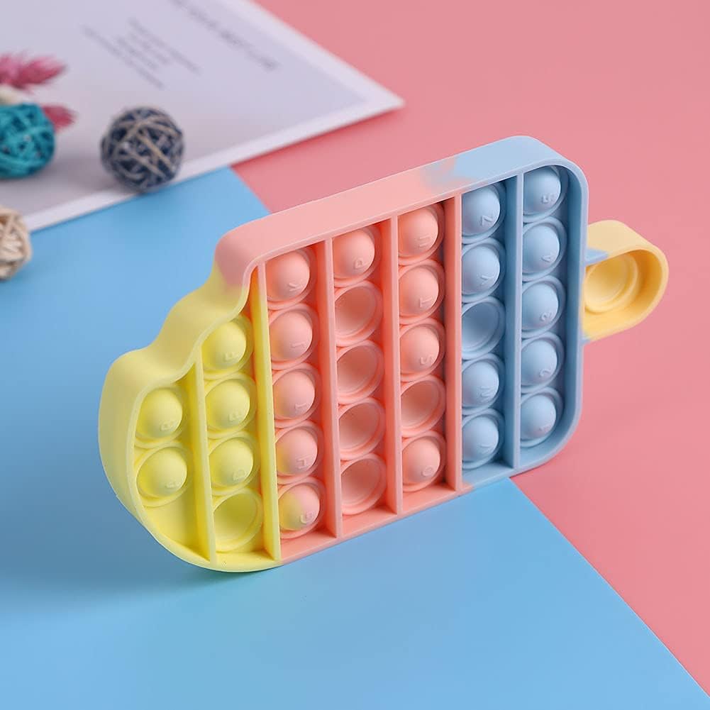 Cykapu Ice Cream Poppet Fidget Toy, Silicone Rainbow Push Bubble Pop Fidget Sensory Toy Cykapu
