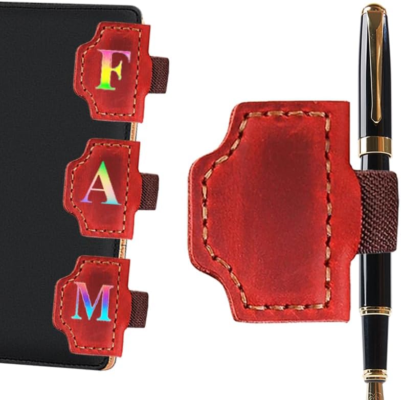 Bookmark with Pen Holder, 26 Letters Laser Sticker Personalized Magnetic Bookmarks Leather, Name Book Marker Clip with Initial for Men Women, Gifts for Bookmarks Book Readers Lovers