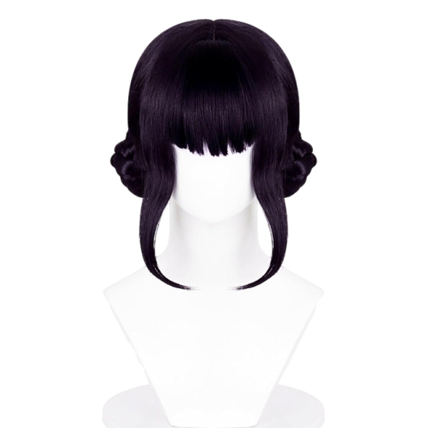 Short Black Purple Cosplay Wig with 2 Buns, Halloween Costume Cosplay Wigs, Cartoon Movie Singer Halloween Accessories Props Wig for Women Men
