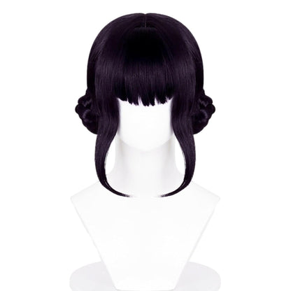 Short Black Purple Cosplay Wig with 2 Buns, Halloween Costume Cosplay Wigs, Cartoon Movie Singer Halloween Accessories Props Wig for Women Men
