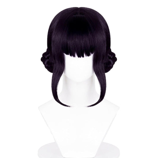 Short Black Purple Cosplay Wig with 2 Buns, Halloween Costume Cosplay Wigs, Cartoon Movie Singer Halloween Accessories Props Wig for Women Men
