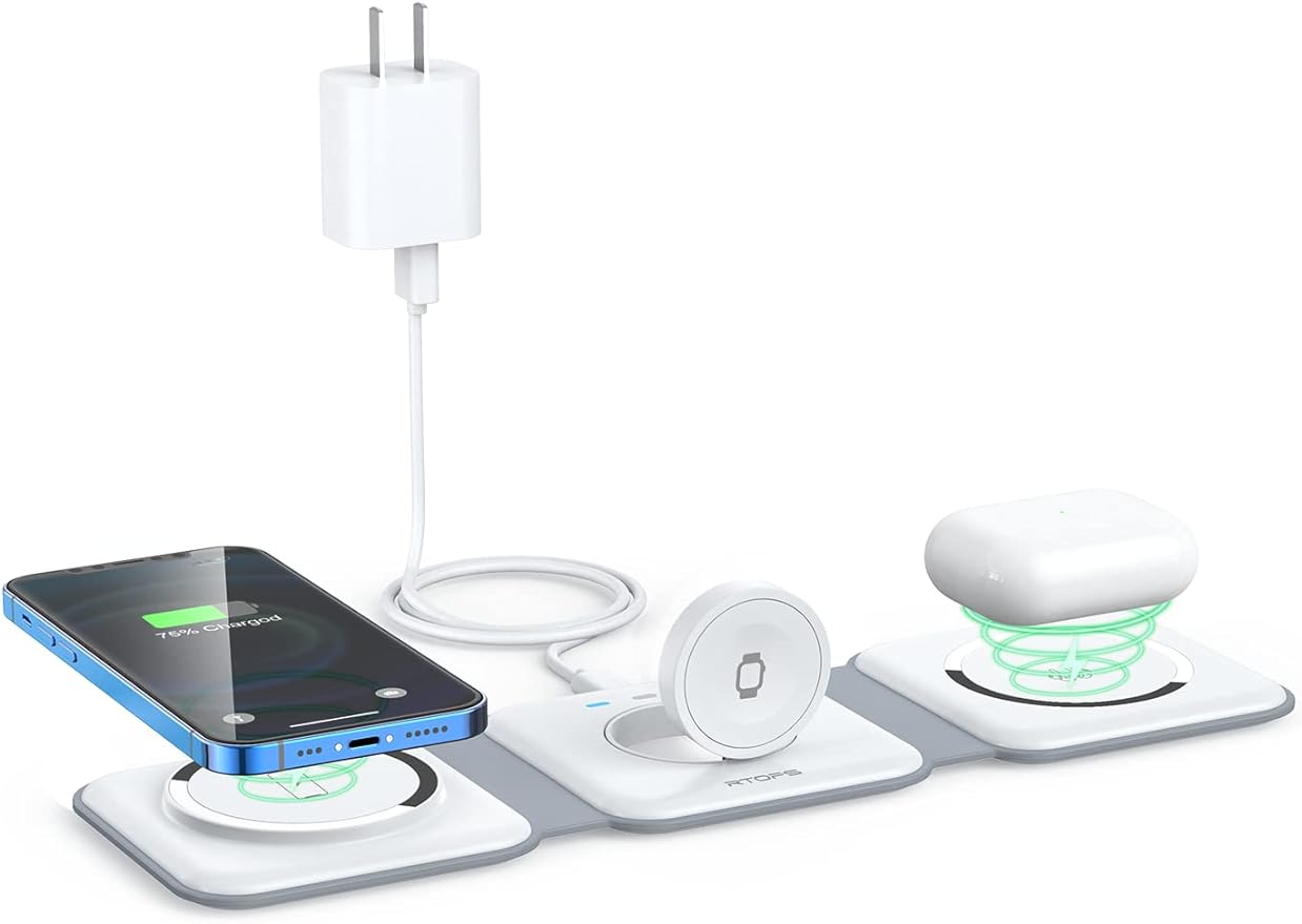 Wireless Charger 3 in 1,RTOPS Magnetic Travel Wireless Charging Station Multiple Devices,GaN 3 in 1 Charging Station