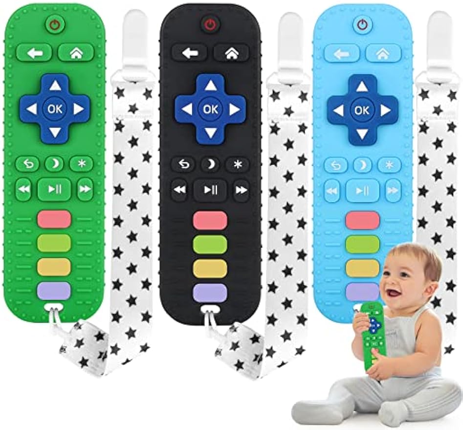 3 Pack Silicone Teething Toys for Infant Toddlers Remote Control Shape Teethers